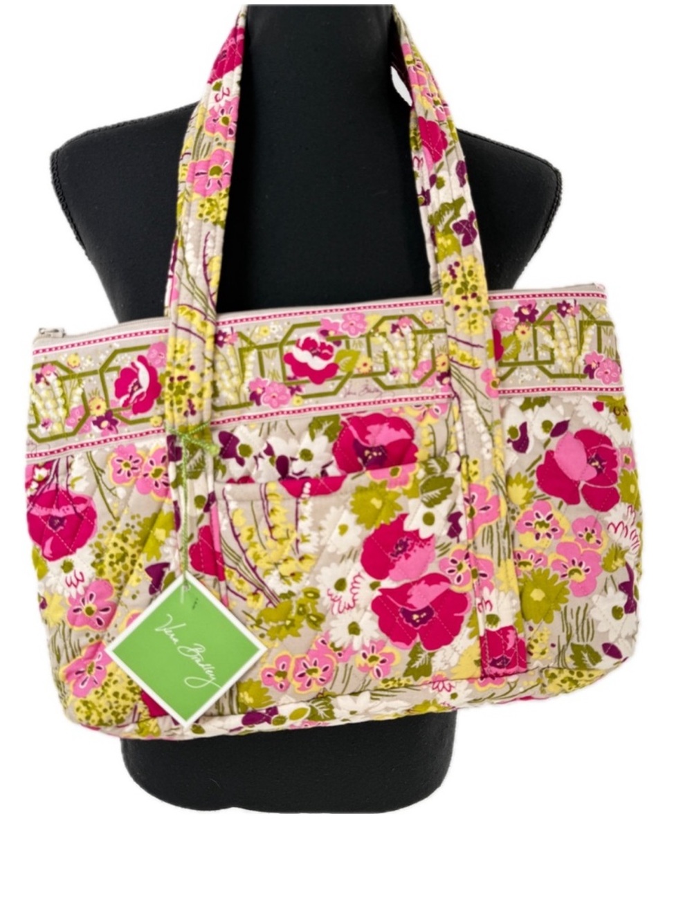 Vera Bradley Betsy Make Me Blush Zip-Top Tote Shoulder Bag Pink/Green/Ivory NWT